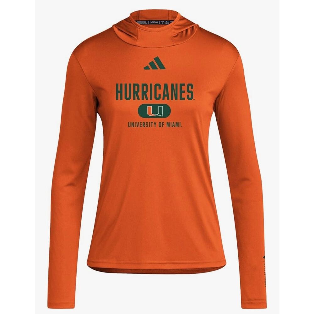 NWT - University of Miami Lightweight Orange Hoodie Women Sz M Adidas College